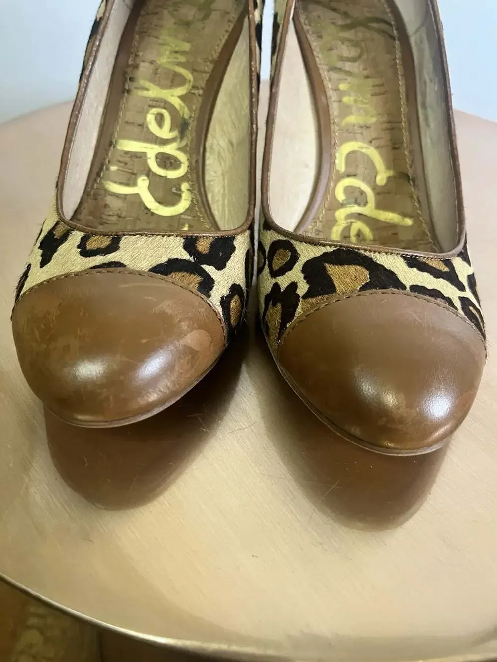 Sam Edelman Animal Print Horse Hair Wedge Pumps Espadrilles Sz 9.5 Almond Toe